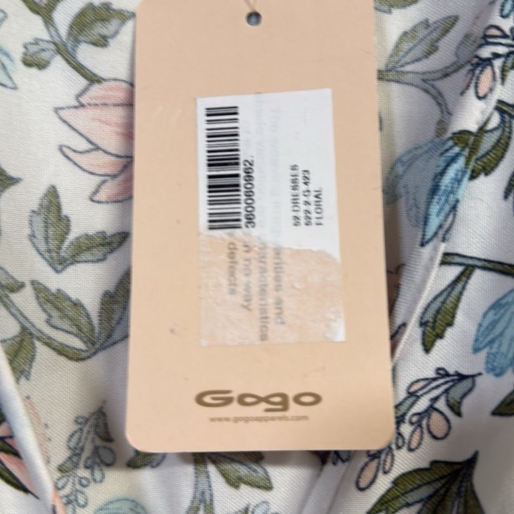 NWT GOGO Time To Bloom Floral White Cap Sleeve Midi Dress Ruched Tiered - Picture 5 of 9